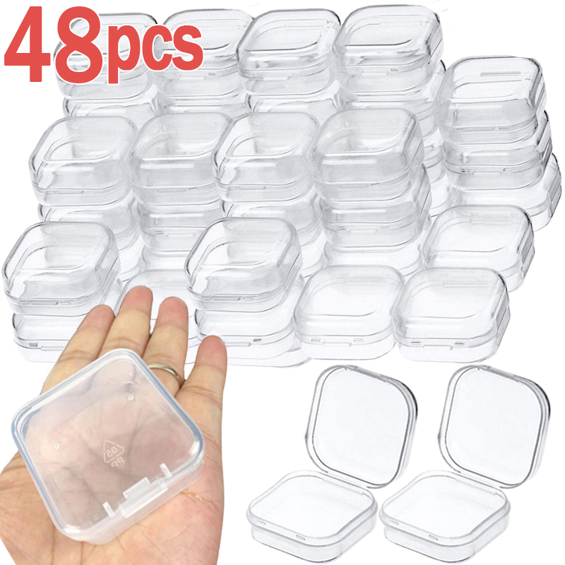 Mini contenedores transparentes de 6-48 Uds., caja de almacenamiento de cuentas cuadradas de plástico para cuentas, joyería, manualidades, juego de mesa, organización de piezas al por mayor