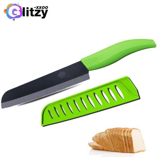 Ceramic Knife 6 5 4 3 inch Kitchen Chef Knives Zirconia Black Blade Utility Slicing Paring Fruit Vegetable Meat Cutter Tool: BREAD KNIFE GREEN