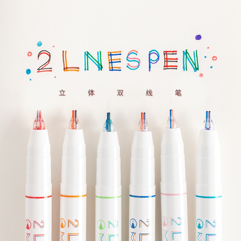 Multi-funktion sød dobbelt-line markeret stereo farve gel blæk pen maker pen skole kontor forsyning escolar papelaria