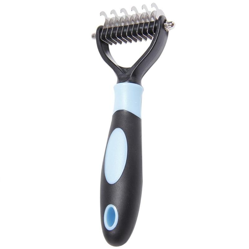 Pet Hond Kat Ontharing Borstel Kam Vergieten Hark Bont Knot Grooming Tool Trimmer Kam voor Katten Honden Borstel: Blauw