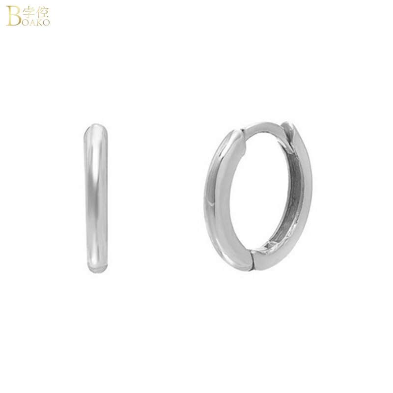 Boako   s925 sterling sølv øreringe minimalistisk chic vindcirkel glatte øreringe sat med zirkon øreringe smykker: Sølv -1