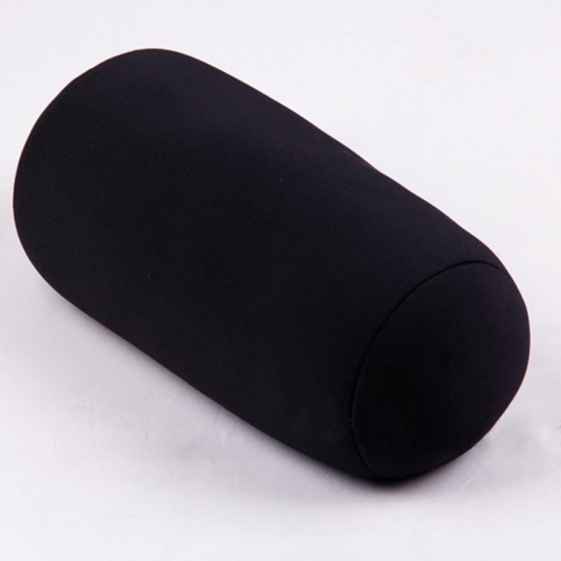 Almohada cilíndrica de 30cm x 16cm, Micro cojín trasero, con cabezal de almohada, Mini microcuentas, de viaje, para decoración de cama: Black