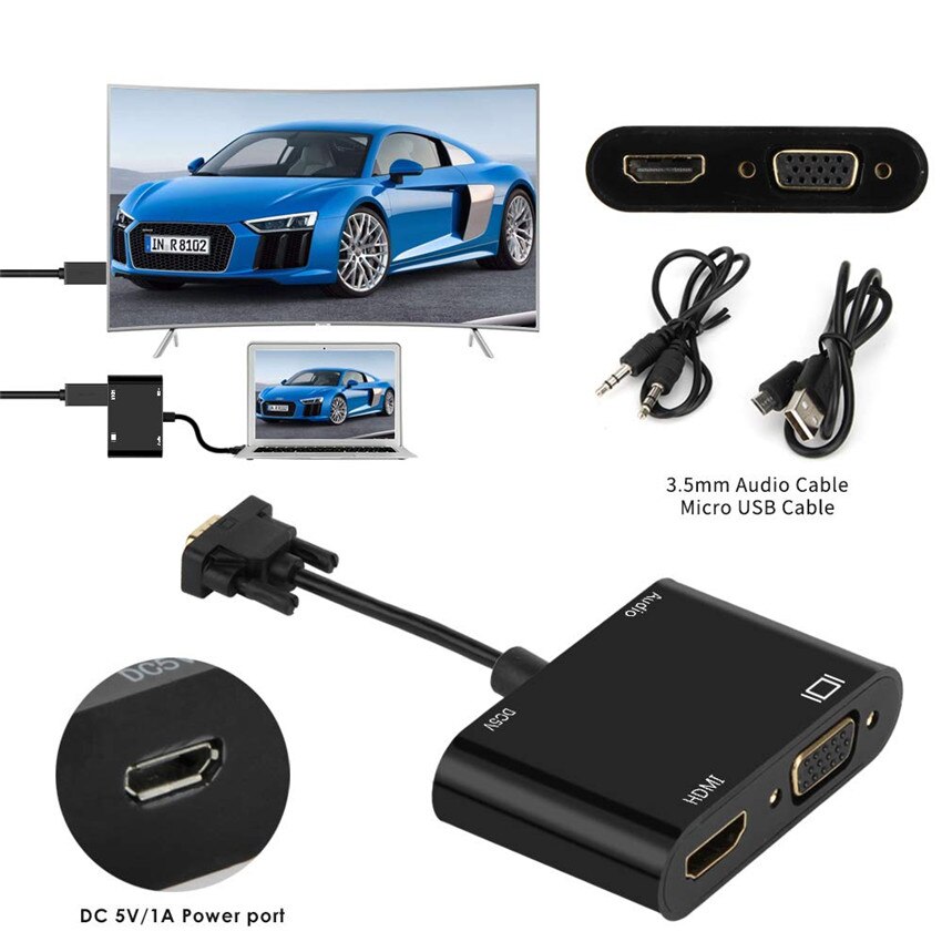 VGA to VGA HDMI Splitter with 3.5mm Audio Converter Support Dual Display for PC Projector HDTV Multi-port VGA Adapter