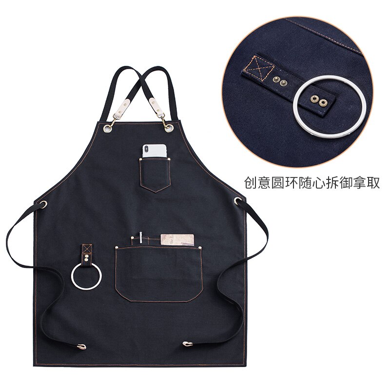 Baristas aprons Japanese milk tea shop manicure barber overalls black cowboy men