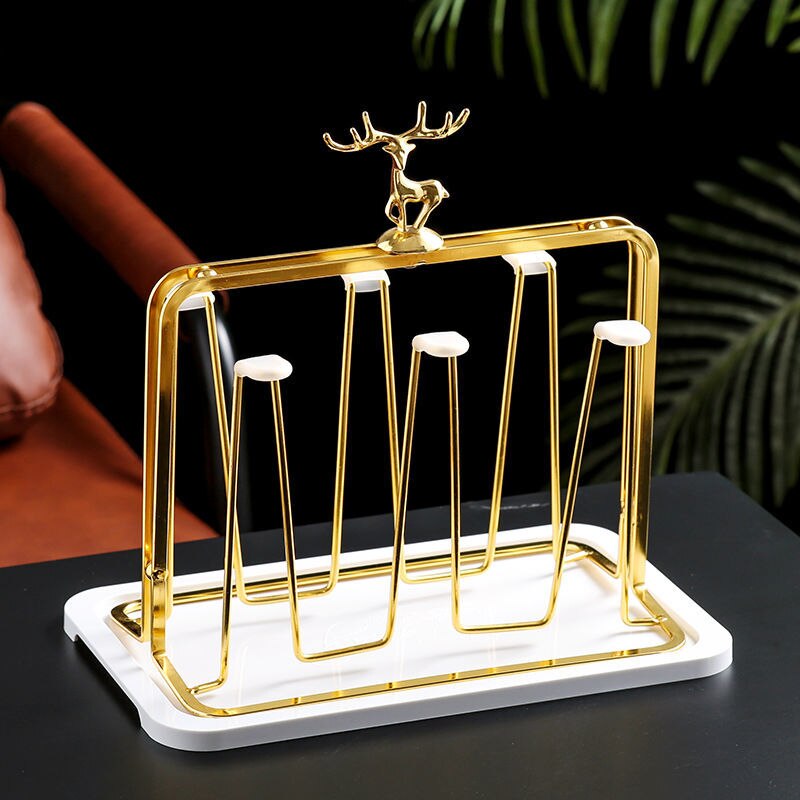 Glass Drain Rack Light Luxury Household Water Cup Rack Living Room Cup Storage Rack Iron Upside Down Shelf Dish Drying Rack: White base cup holde