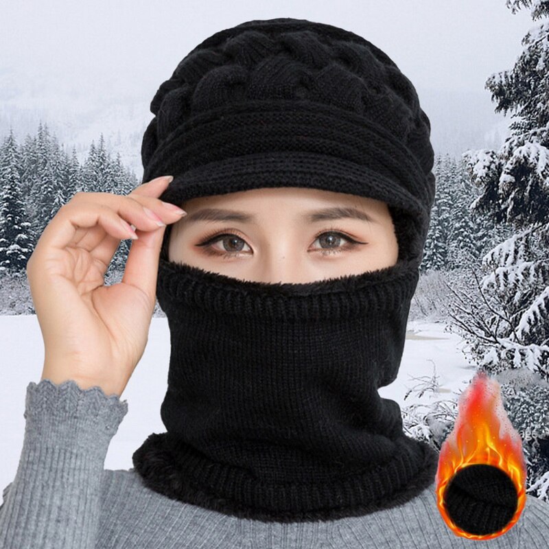 Gorro de lana de Coral para mujer, gorros de invierno, bufanda, gorro de punto de lana transpirable cálido para mujer, Gorros de protección de doble capa
