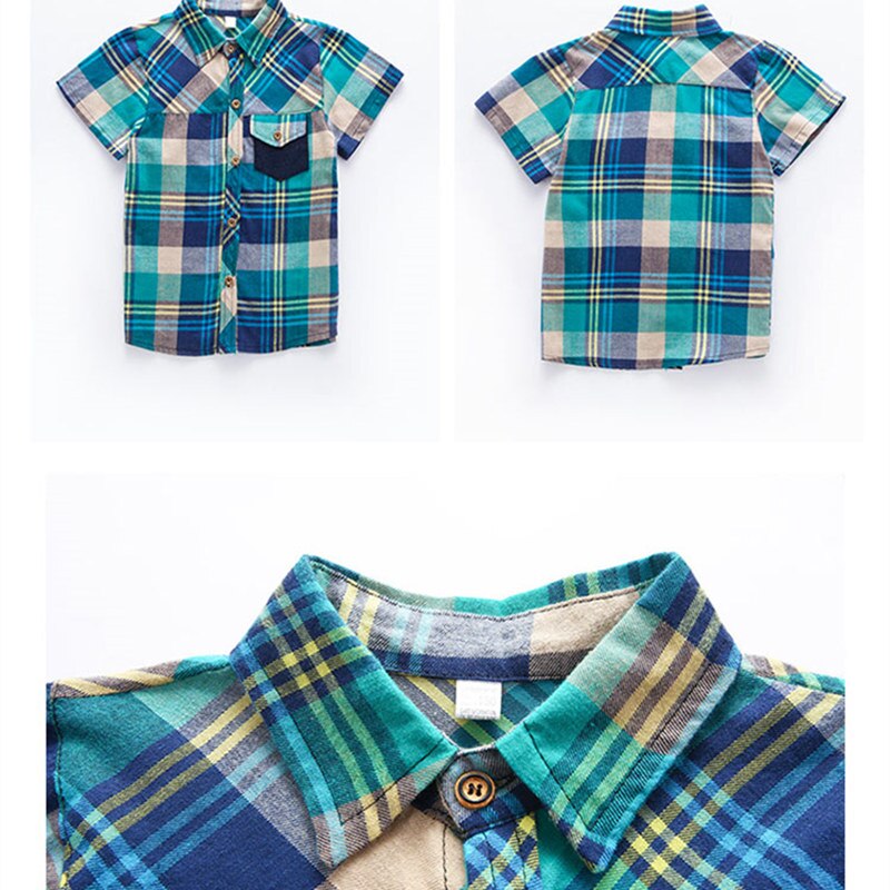 Camisas a cuadros para niños, ropa de algodón cómoda con cuello vuelto, manga corta, 5, 7, 9, 11, 13, 14 años, de verano