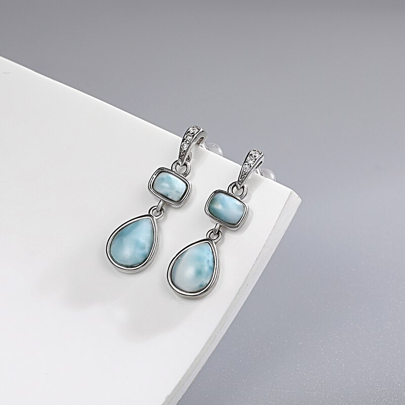 Geometrische, stromlinienförmige, lange 925 aus sterlingsilber für mädchen und damen aus natürlichem, kostbarem larimar