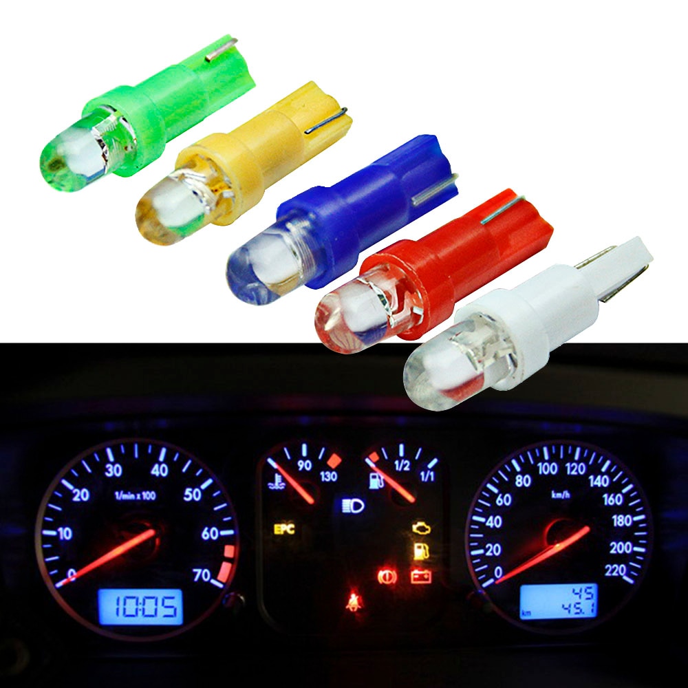 20 piezas Interior del coche T5 led 1 SMD led tablero cuña 1LED coche luz t5 bombilla led t5 12v Amarillo/azul/Verde/rojo/blanco led