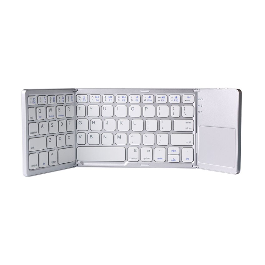 Bluetooth-kompatibel Tastatur, Klapp Tastatur mit Empfindliche Touchpad (Sync Bis zu 3 Geräte), tri-Gefaltet Fodable Tastatur: silver white