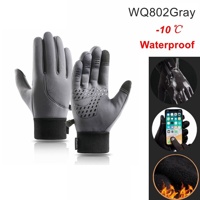 Guantes de ciclismo impermeables para exteriores, manoplas de invierno para pantalla táctil, a prueba de viento, para motocicleta, esquí y bicicleta: WQ802 Gray / XL