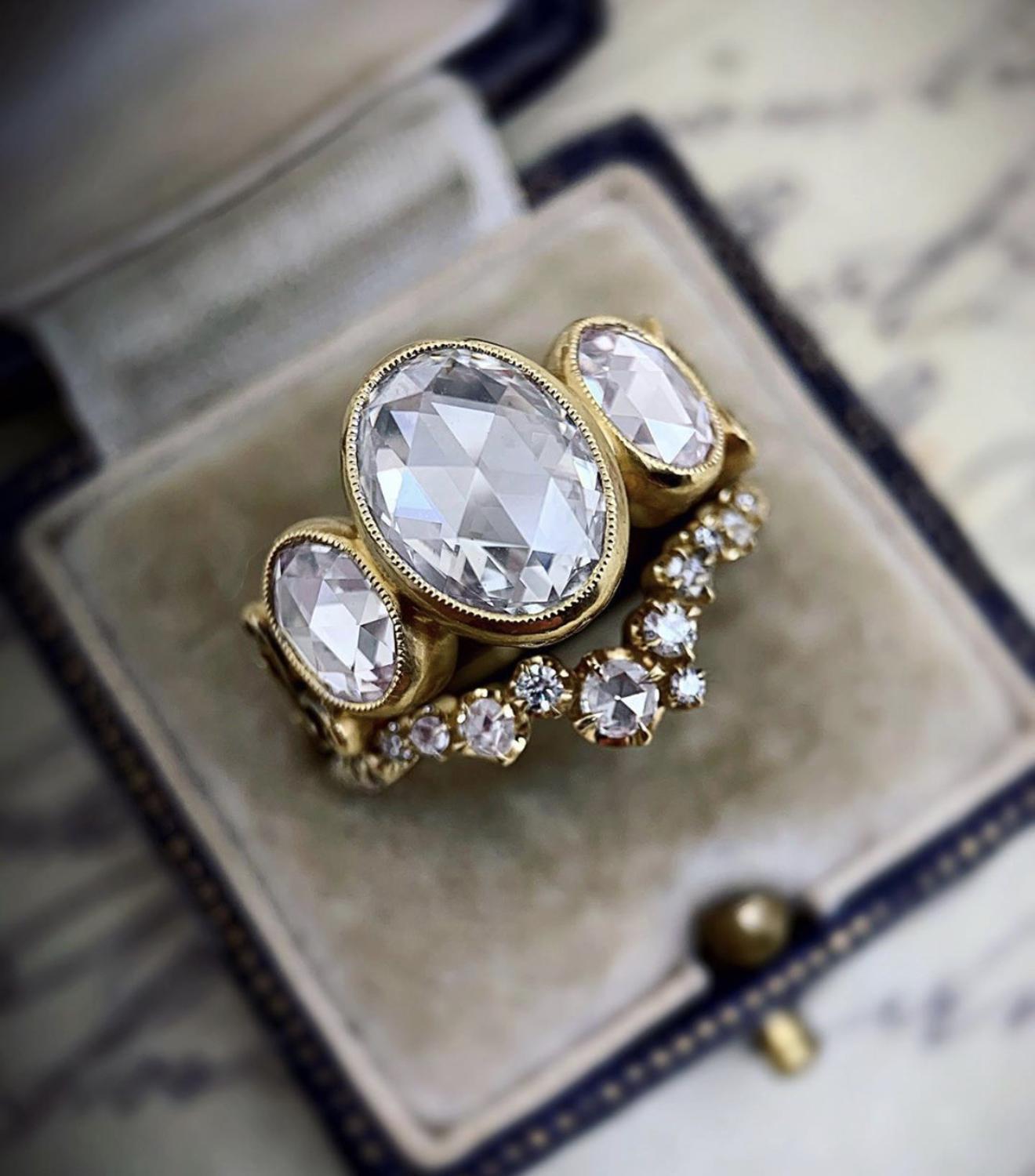 Vintage Vrouwelijke Kristal Ovale Steen Ring Set Belofte Goud Kleur Engagement Ring Luxe Bridal Geometrische Trouwringen Voor Vrouwen
