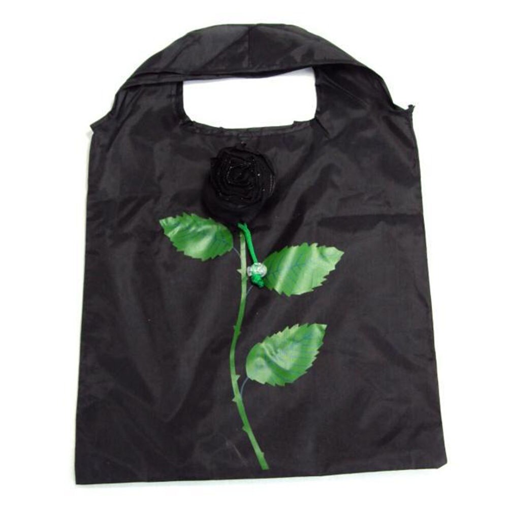 Blomst genanvendelige øko tasker indkøbstaske multi-farve rose foldbar shopping rejser kvinder uden lynlås nylon casual 80 * 38: Sort
