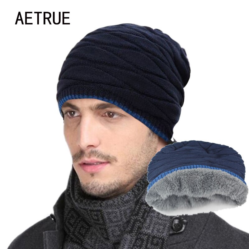 Beanies Knitted Hat Men's Winter Hats For Women Men Caps Gorros Warm Moto Fur Winter Beanie Fleece Knit Bonnet Hat