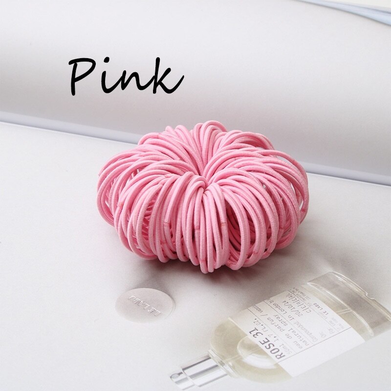 100 PCS/Lot noël haute-élastique enfants bonbons couleur cheveux corde élastique Scrunchie cheveux bandes Mini cheveux anneaux élastique pour les filles: 100Pcs-Pink