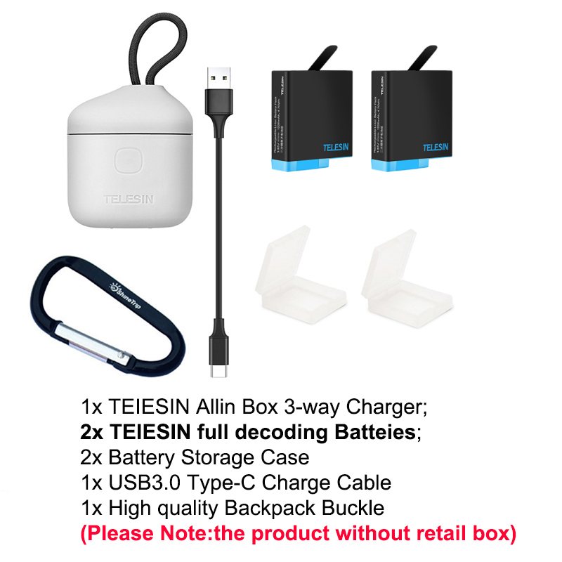 Decodificador TELESIN de batería de li para Gopro 8 7 6 5 y 3 en 1, caja de almacenamiento, cargador, lector de tarjetas para cámara go pro hero 8 5 6 7 hero8