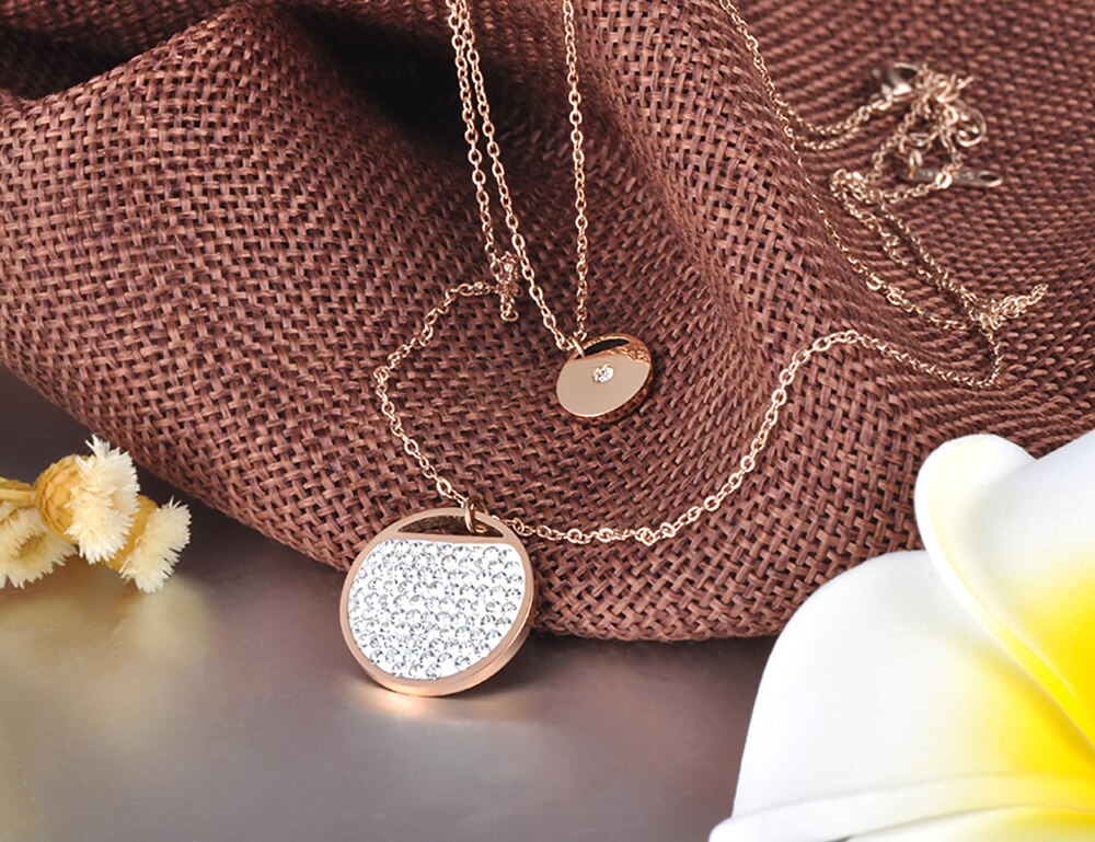 Lokaer-collier de cristal CZ brillant, cercle rond, or Rose, ensemble de boucles d'oreilles pour femmes, bandes de mariage, bijoux SE025