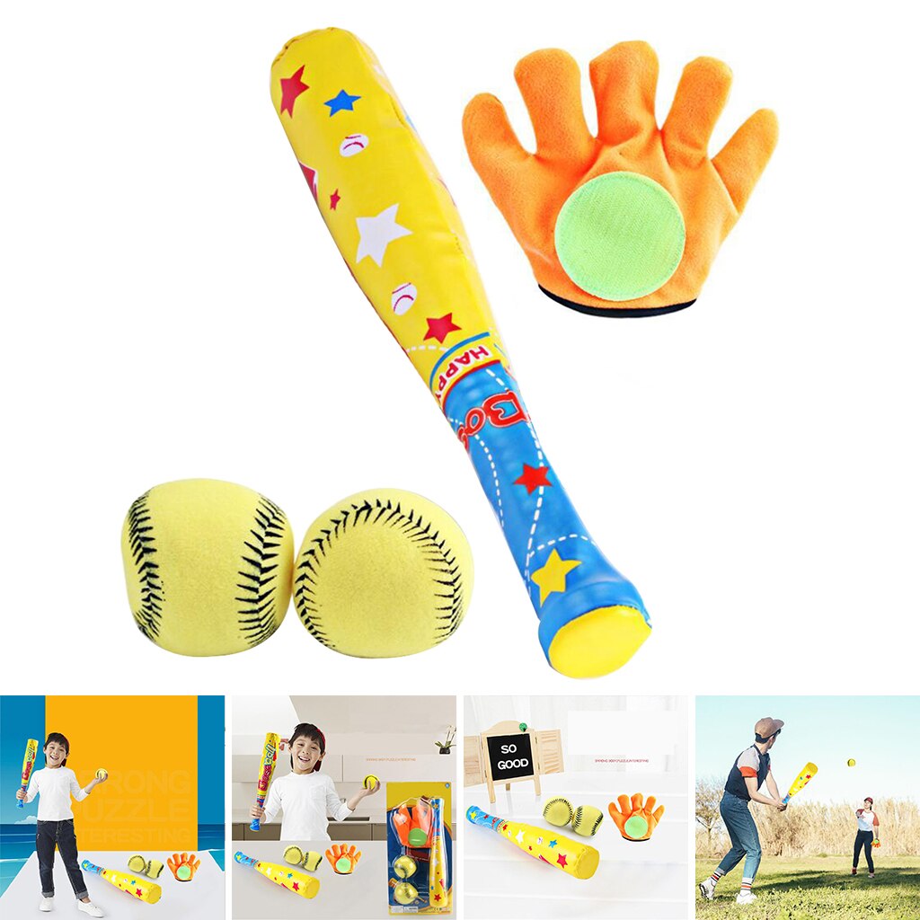 Mini-baseballset aus weichem schaumstoff, bestehend aus 2 bällen , 1 schläger und 1 handschuh für kleinkinder