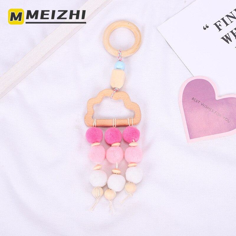 Meizhi Zachte Anti-Vallen Babykamer Decoratie Hanger Gekleurde Wol Kraal Soort Houten Ring Hanger Vier Stuk Kind molaire Speelgoed