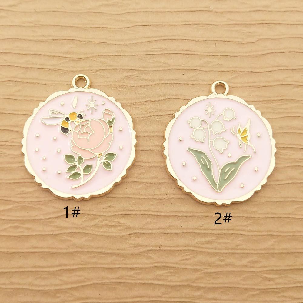 10 piezas 25x28mm, abeja esmaltada, mariposa, flor, abalorio para la fabricación de joyas, pendientes, collar, pulsera, accesorios, suministros para manualidades