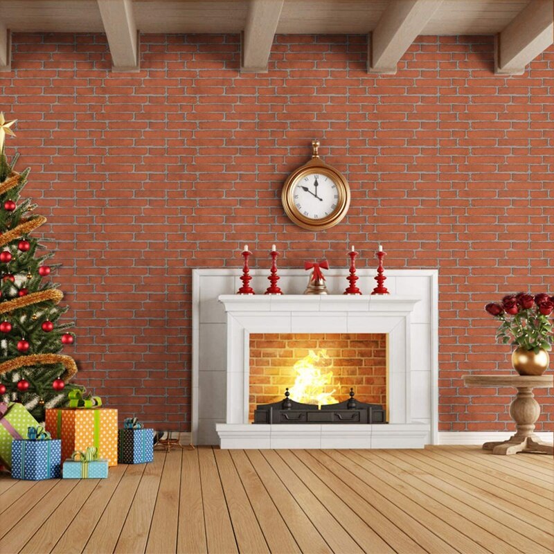 Orange Red Brick Wallpaper Stick Wallpaper 3D Adhesive Wallpaper Faux Textured Brick Removable Wall Paper 45cmx10M