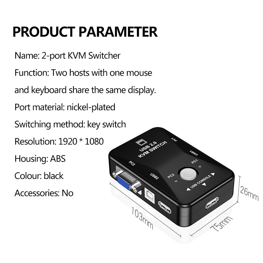 2 IN 1 USB KVM Switch Box with 2 Ports VGA Out Manual Switcher for Computer PC Laptop Monitor Keyboard Mouse Control