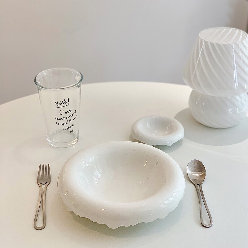 Plato occidental de cerámica blanca pura de forma especial para cena, cuencos para ensalada, postre, fruta, cereales, desayuno, sopa, platos de cocina