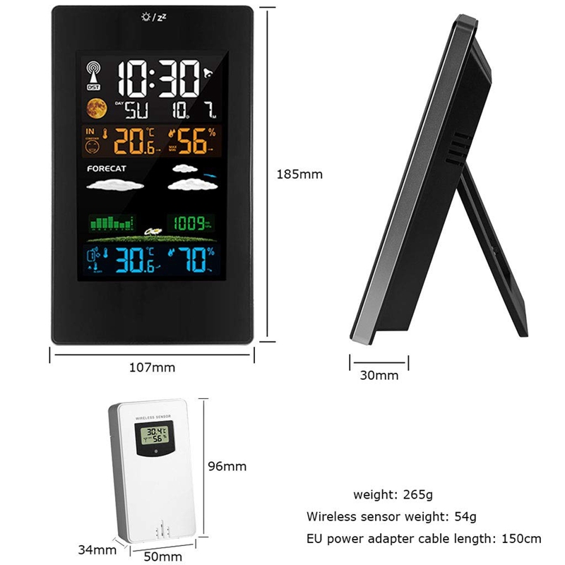 Draadloze Weerstation, Digitale Station Indoor Outdoor Thermometer Met Sensor, Klok, Trend, Temperatuur En