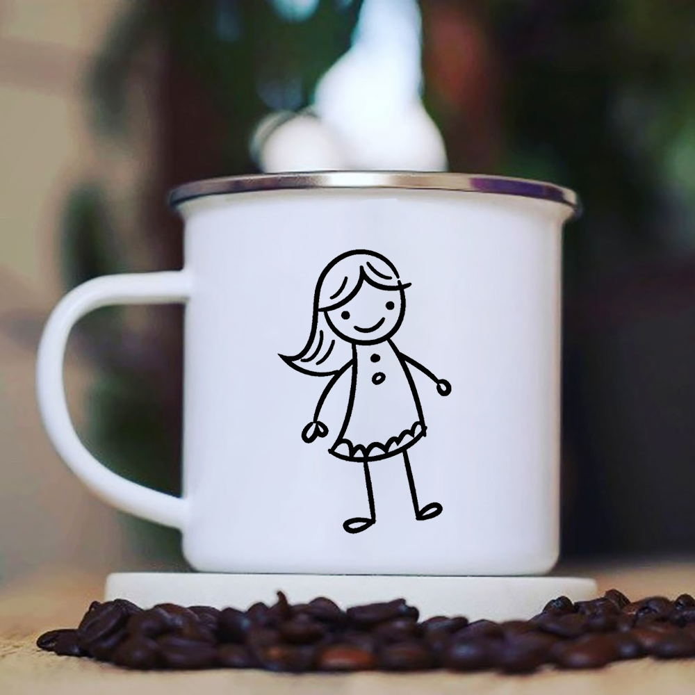 Boy Girl Stick Figure Couples Enamel Coffee Tea Mugs Lovers Party Wine Beer Drink Juice Cocoa Cups Valentine's Day