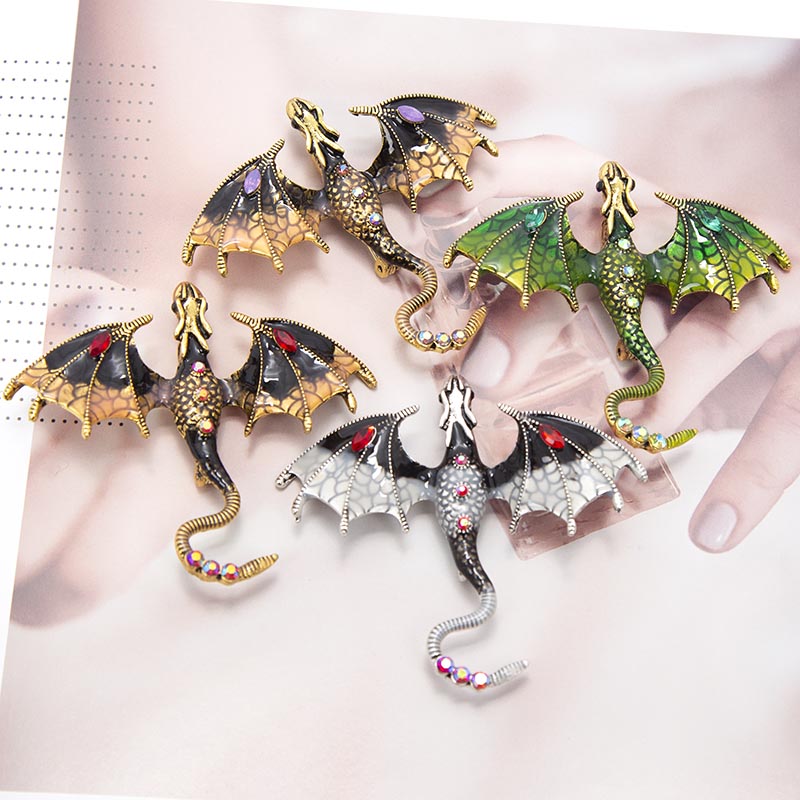 Broche de Metal dibujado a mano colorido de dragón de simulación 2024 para mujeres y hombres, alfileres de solapa elegantes, accesorios de joyería, 1 unidad