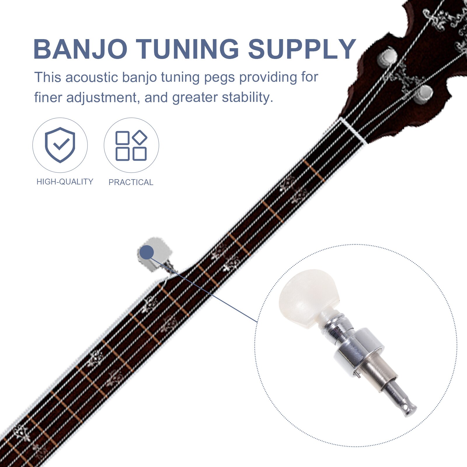 1 Pc Alloy Banjo Tuning Button Locking Tuner Lock String Sealed Tuning Key Peg (White)