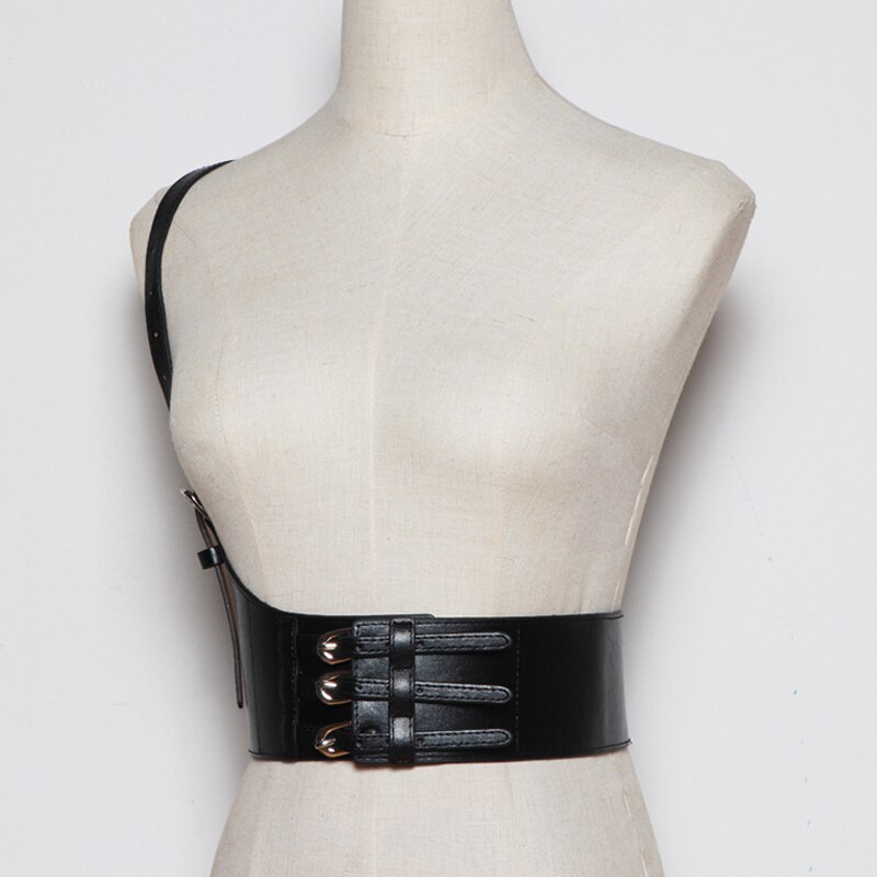 Newest Steampunk Harness one shoulder Corset Vest Waistcoat Retro Wide Elastic belt With Buckle Cosplay Belt Costume Accessories