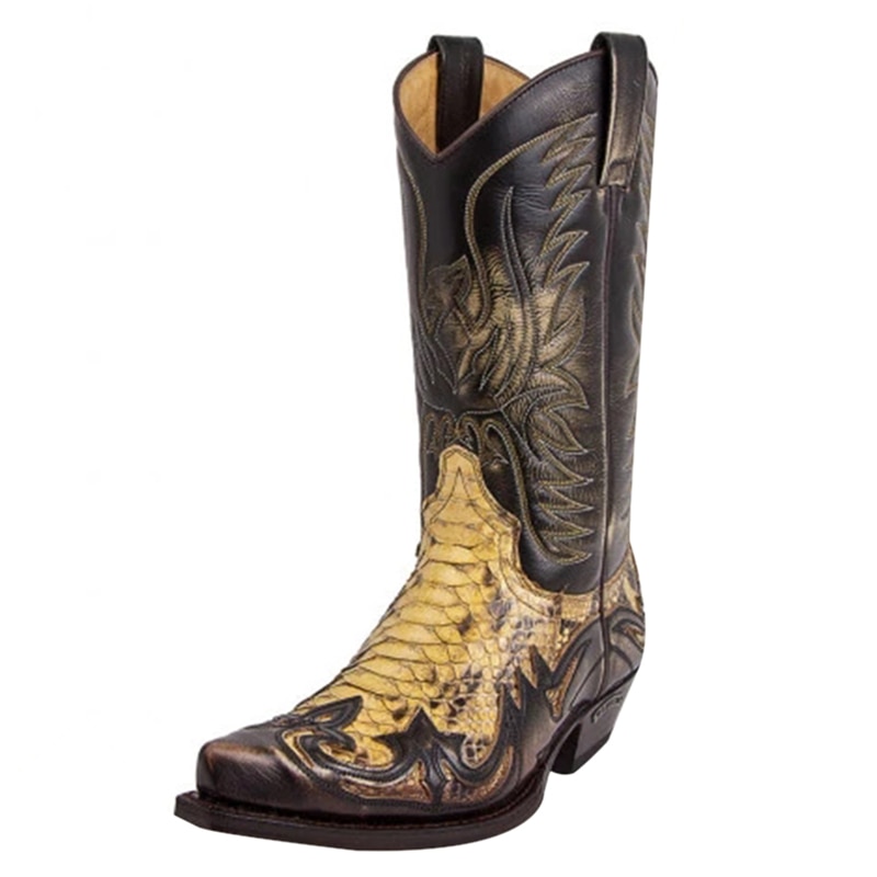 Python Western Boot Colorblock Embroidery Men Boots Modern Shoes A66: 38