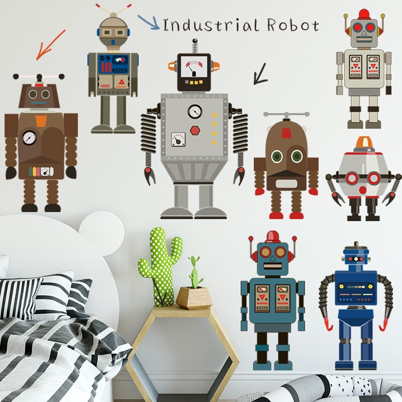 Robot Boy Room Decoration Wall Sticker DIY Cartoon Poster for Kids Bedroom Nursery Wall Art Mural