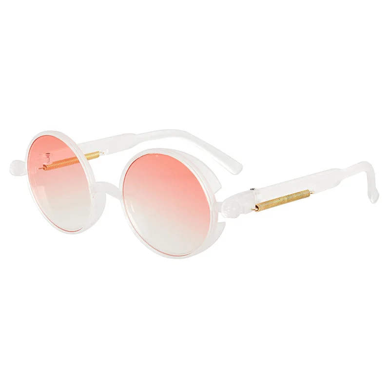 Classic Gothic Steampunk Sunglasses Luxury Brand Men and Women Retro Round Pc Frame Sunglasses: WHITE