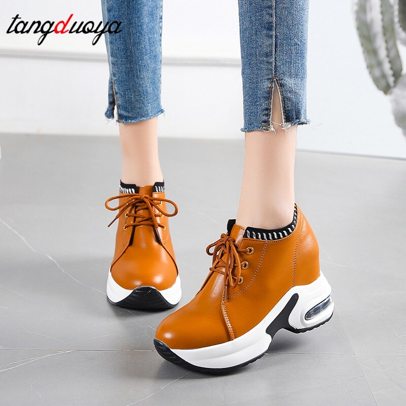 Platform Sneakers Zwart Verborgen Sleehak Casual Schoenen Voorjaar Vrouwen Lift High-Hakken Laarzen Vrouwen Sneakers 8 Cm hakken