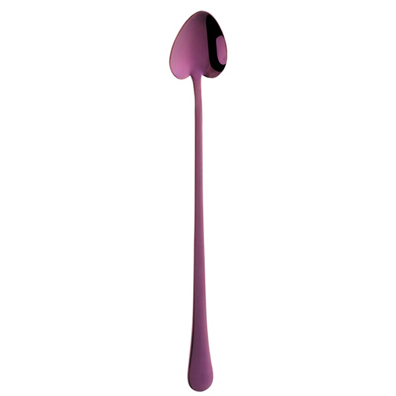 1 Pc Rvs Dessert Lepel Lange Steel Ice Scoop Kleine Koffie Lepels 8 Kleuren Mooie Servies voor Kit party Tools: Dark Purple-1pc / M 17.4(cm)