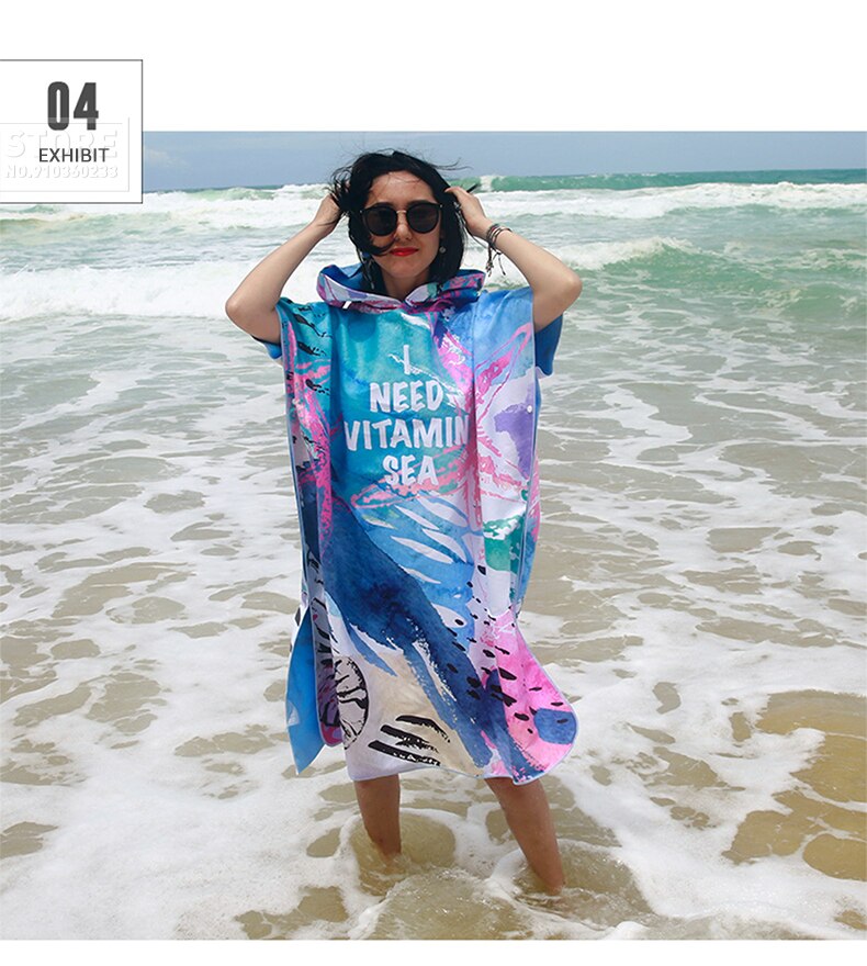 Serviette de plage en microfibre, grande taille, costume de bain, Robe de natation, à capuche, serviette de bain, Surf hommes femmes, Poncho, peignoir rapide