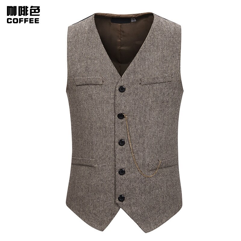 Miamoom Heren Mouwloos Pak Vest Smart Casual Enkele Breasted Vest Voor Mannen Pak Vest: Dark Brown / L