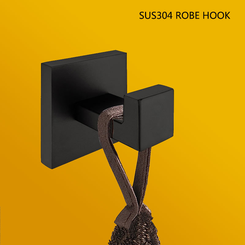 Black Matte Bathroom Accessories Tissue Paper Holder Towel Rail Rack Toilet Brush Holder Toothbrush Holder Toilet Brush Holder: Robe Hook