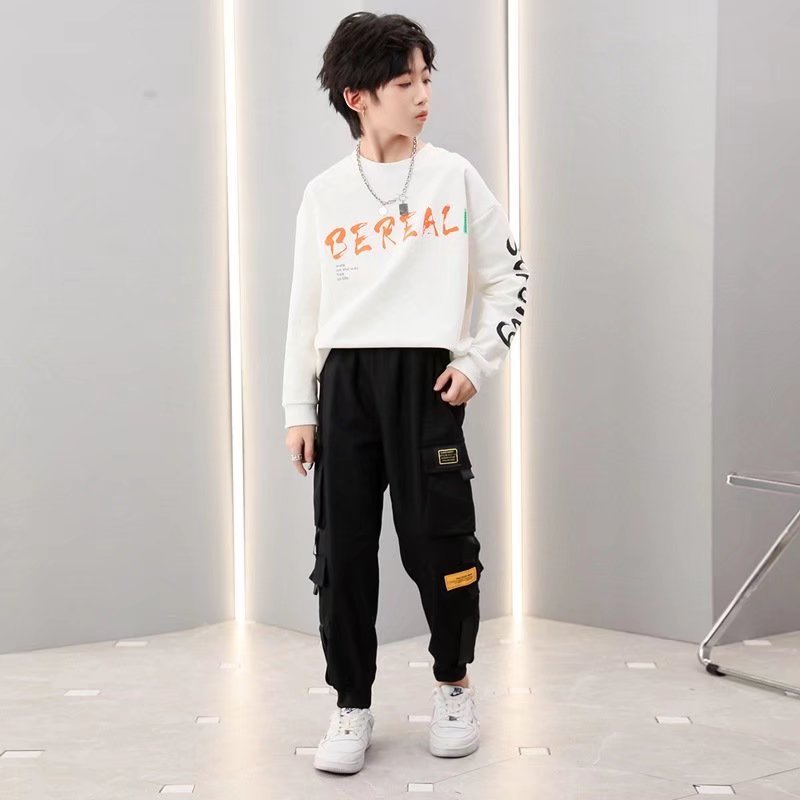 lato kieszeń Sporty Spodnie nastolatek chłopcy dziewczyny biodro-chmiel taniec spodnie ładunek harem Spodnie sport biegaczy dzieci Spodnie dla chłopcy: czarny / 130