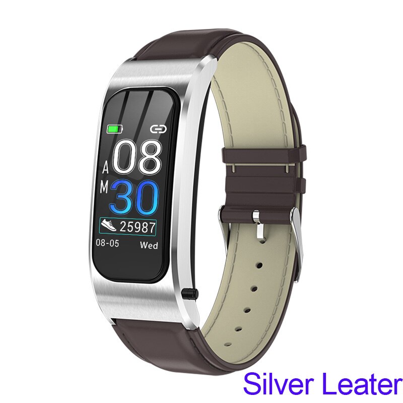 Smart Watch R21 Bluetooth Phone Call Answer Bracelet Heart Rate Blood Pressure Fitness Tracker Color Men Women Sports Alarm Band: SILVER LEATHER