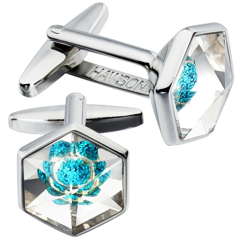 HAWSON Light Blue Cufflinks for Men Shirt Cuff links and Tuxedo Studs for Wedding Business Party