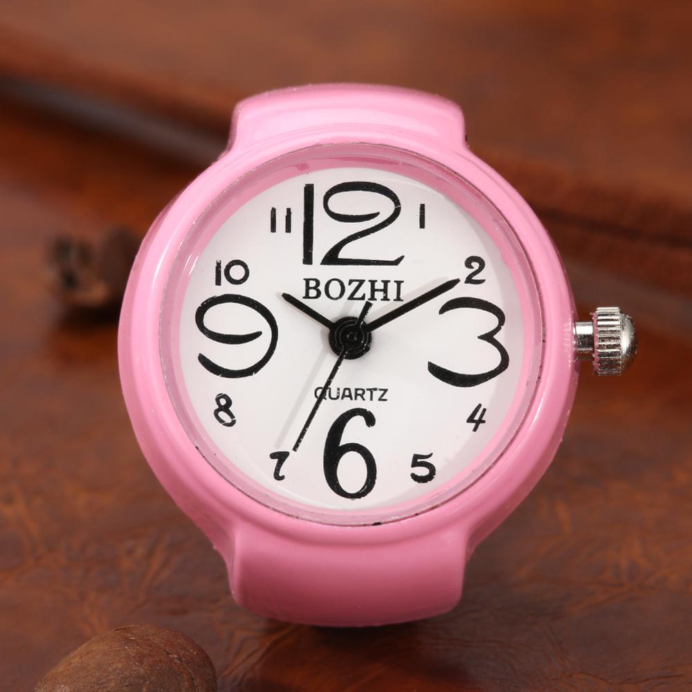 Levendige Snoep Kleur Grote Cijfers Mini Vinger Ring Horloge Elastische Band Quartz Horloge Vinger Ring Horloges Staal Ronde Elastische Horloge