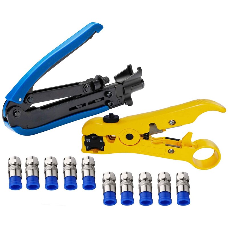 Coaxial Compression Tool Coaxial Cable Crimping Pliers Kit Adjustable RG6 RG59 RG11 75-5 75-7 Coaxial Cable Stripper: C.