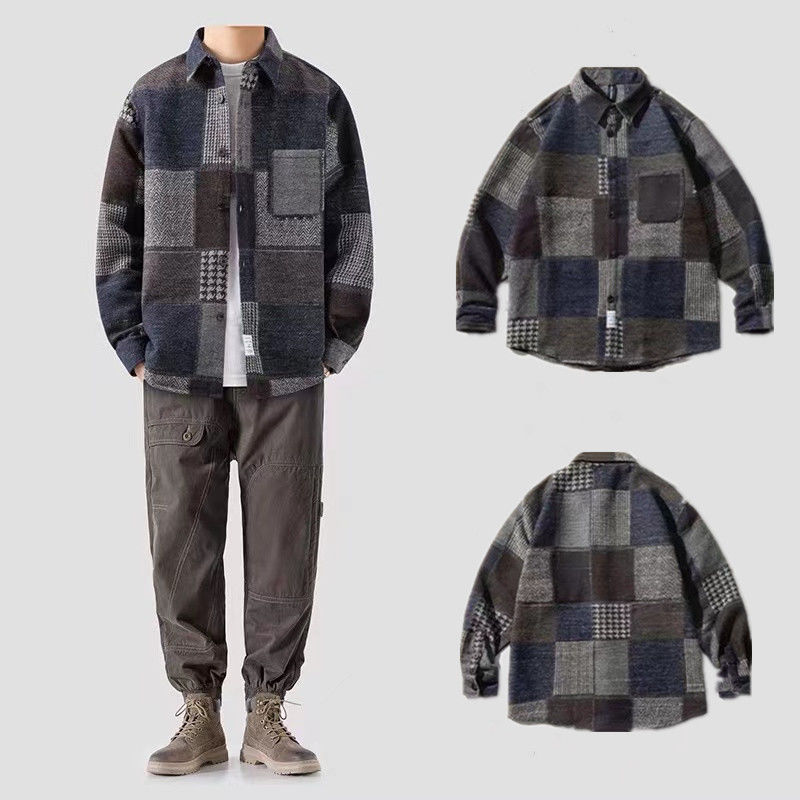 Flannel Harajuku Checked Plaid Shirt Long Sleeve Winter Y2k Streetwear Fleece Shirts Vintage Korean Fashions Clothes