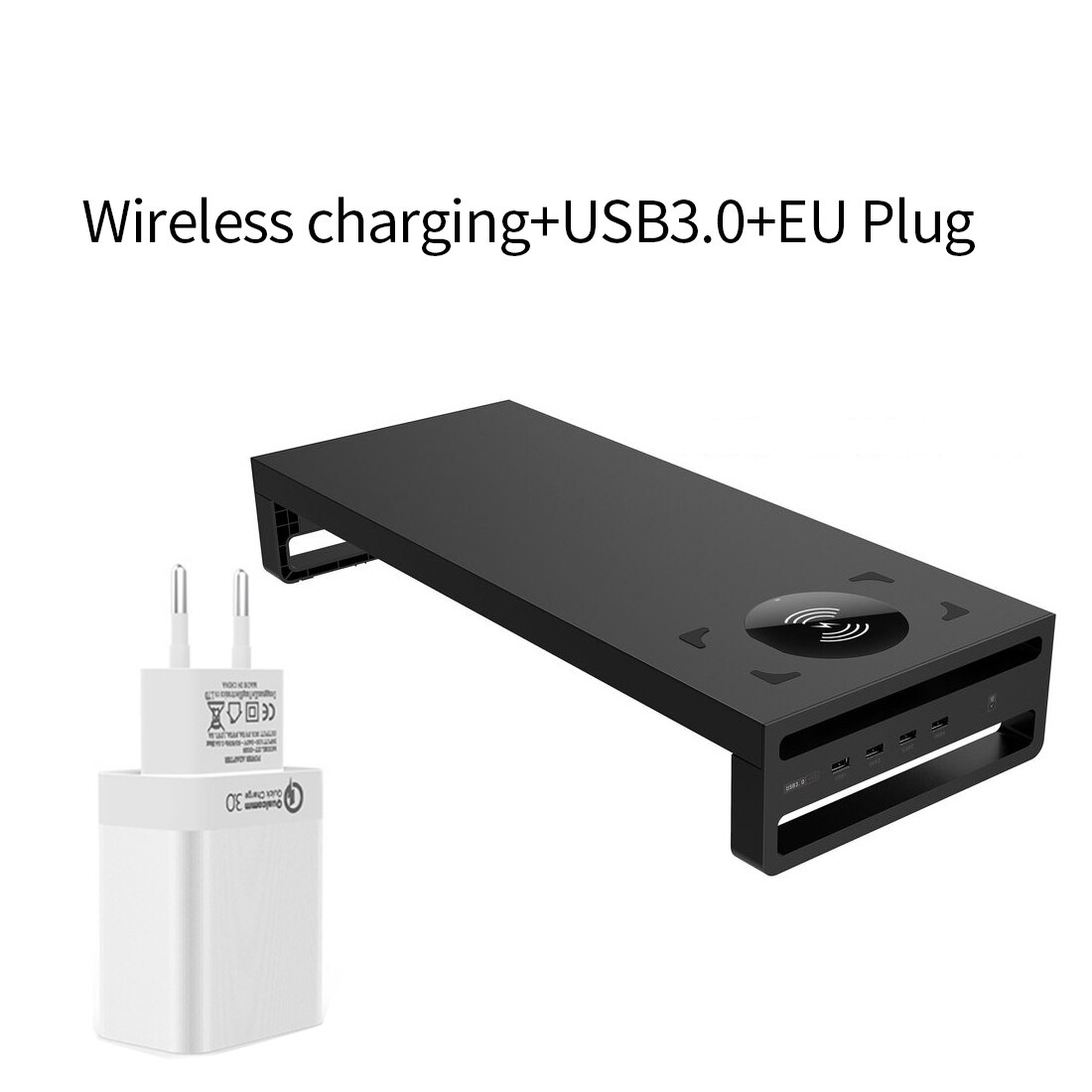 USB3.0 Wireless Thermal Charging Monitor Stand Riser Laptop Base Heightening Transfer Data Keyboard Mouse Charging Storage: EU Wireless charging