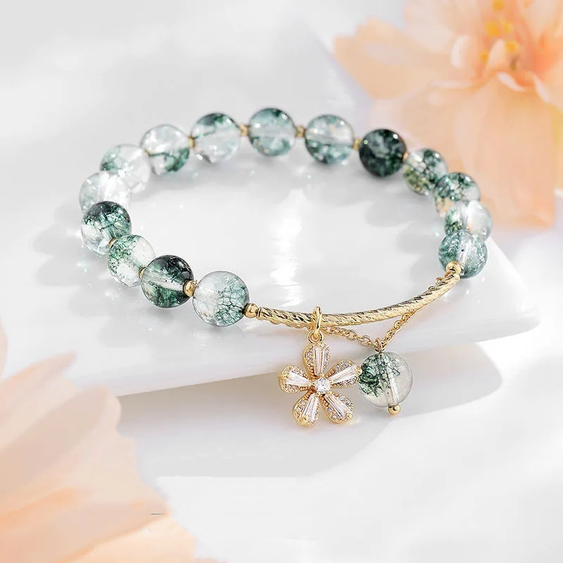 Mode Y2K Zoete Kersenbloesem Armband Voor Vrouwen Prachtige Elegante Bloem Kristal Kralen Armband Meisje Partij Sieraden