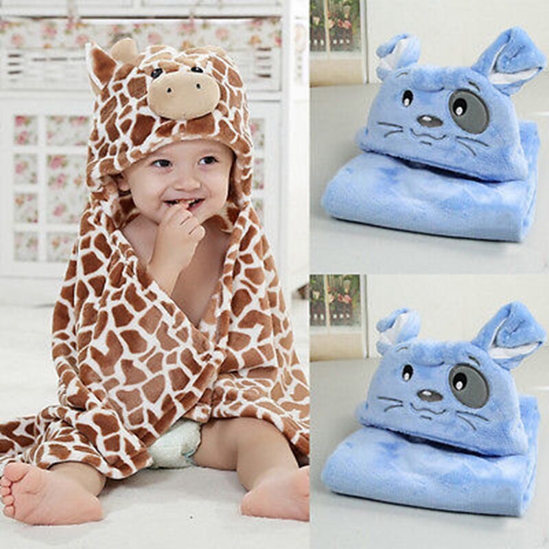 Infant Newborn Baby Giraffe Bear Shaped Bathrobe Towel Blanket Washcloth Cute Baby Cartoon Hooded Bath Towel Soft