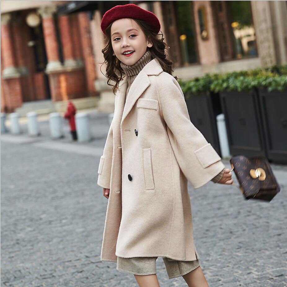 Children Girls Coats Outerwear Winter Girls Jackets Woolen Long Trench Teenagers Warm Clothes Kids Outfits For 4-14 Years: Beige / 8